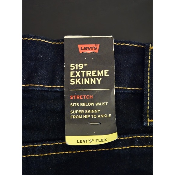 LEVI'S NEW Mens 519 38×34 Extreme Skinny Stretch Denim Blue Jeans Dark Wash - Picture 5 of 11